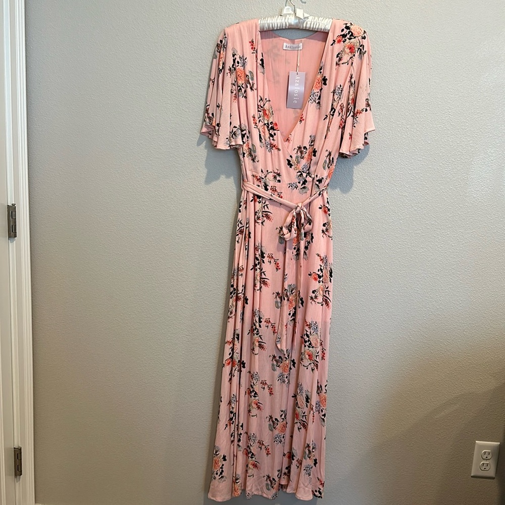Azalosia women’s pink floral maxi dress size medium
